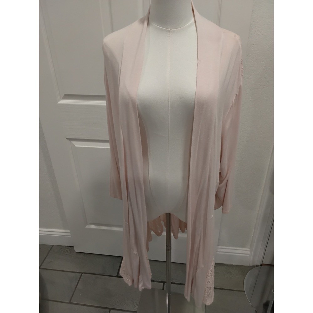 Lavanya Woman Pink Lace Panel Open Front Cardigan Duster Sweater Plus‎ Size 3X